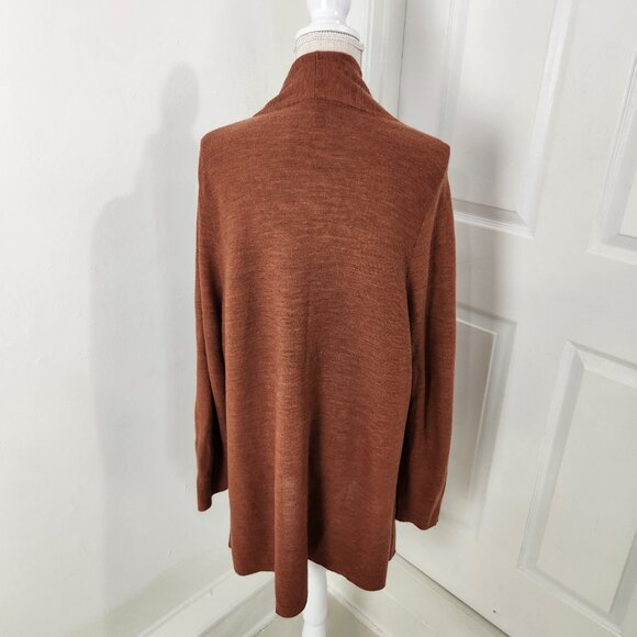 Eileen Fisher Cardigan Womens 2X Rust Merino Wool Open Thin Fine Neutral Boho - Picture 4 of 12